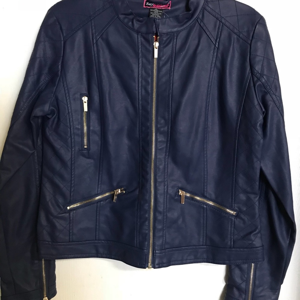 What Pleather Navy ZIP Jacket Large NWT